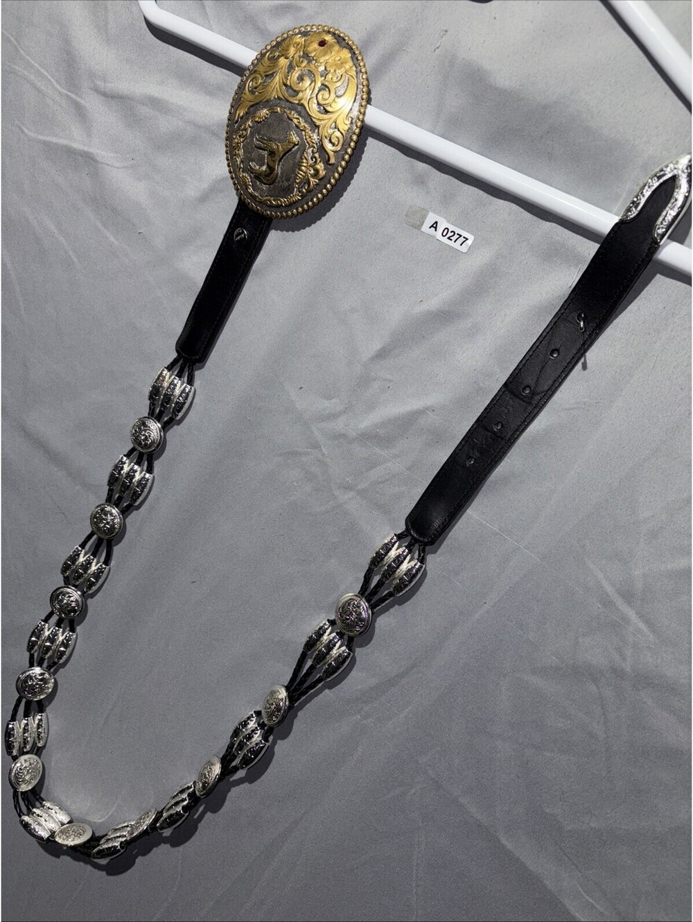 Vintage Lady Nadim Leather / Silver Hair Pipe Tube Belt And VTG Crumrine Buckle